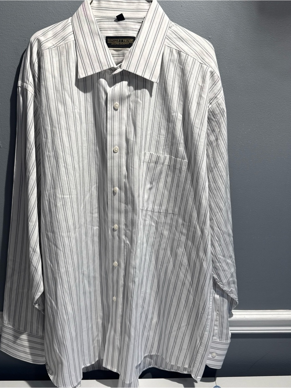 Men's White Dress Shirt with Gray Stripe - Classic Spread Collar